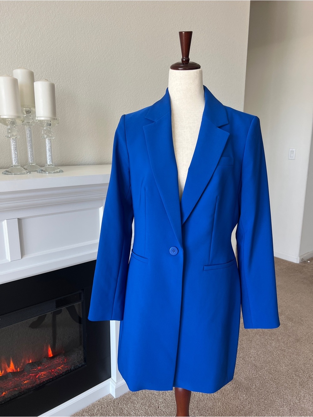 DKNY Cobalt Blue Long Single-Button Blazer